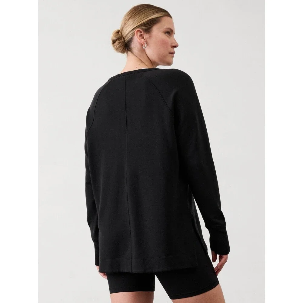 Athleta Coaster Luxe Recover Crewneck Sweatshirt Womens XS Black Yoga Athleisure